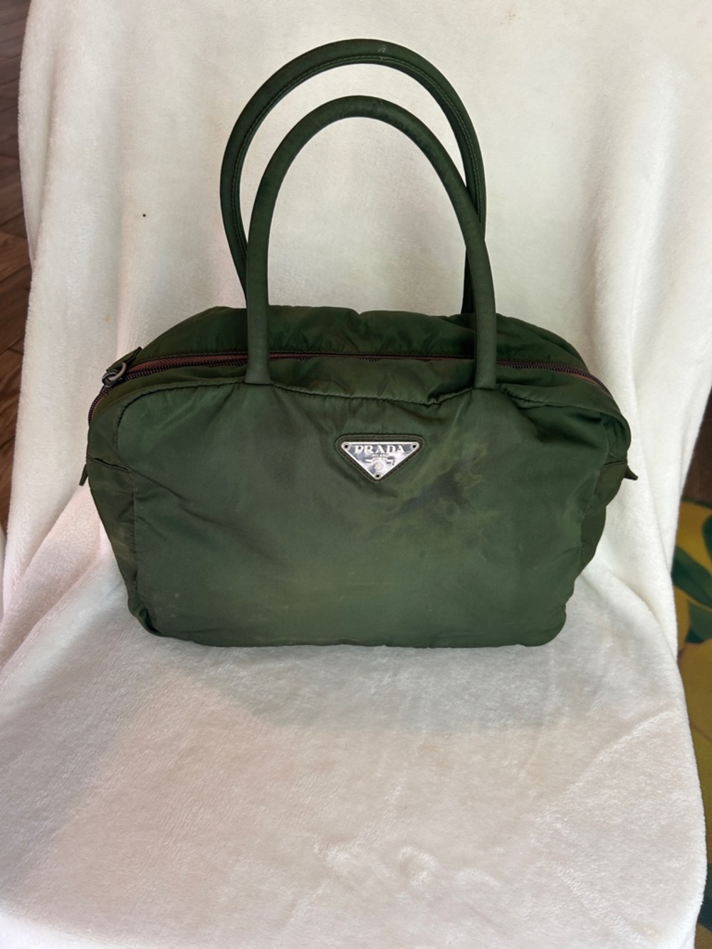 Prada Dark Green Nylon Top-Handle Tote